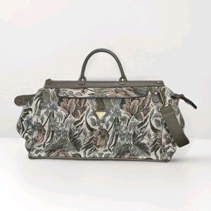 Vintage 1980's French Floral Tapestry Over Night Travel Bag w/ Suede Interior